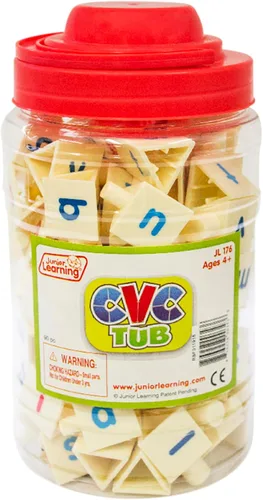 Vista 2 de Junior Learning CVC Tri-Blocks - Bañera de 90 bloques, de 4 a 5 años, conciencia fonémica, pre K-1, color blanco