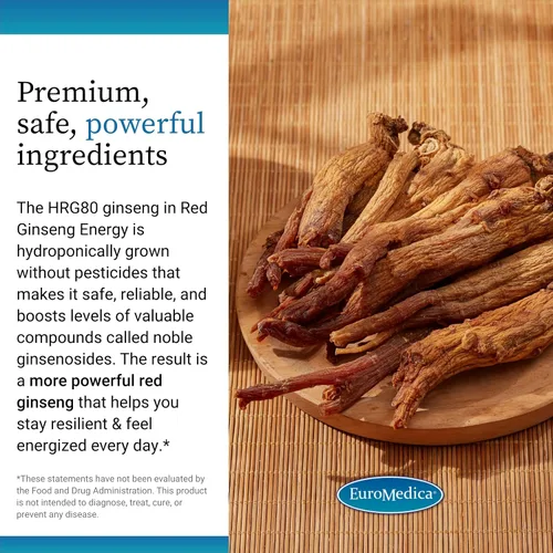 Vista 5 de Euromedica Red Ginseng Energy - Suplemento para apoyar la energía saludable y la concentración - Suplemento de hierbas con polvo de raíz de ginseng