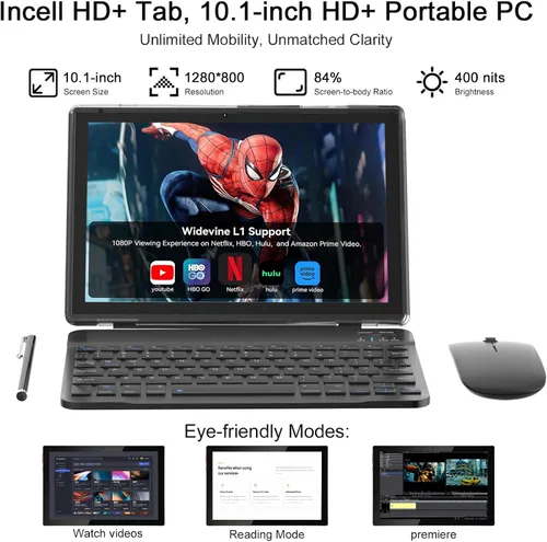 Vista 6 de Tablet Android 15, tabletas de 10 pulgadas, tabletas 2 en 1 con funda de teclado 8GB RAM+32GB ROM/2TB Expandible, Pantalla IPS 1280x800, 5G