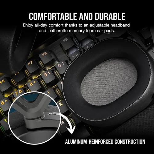 Vista 6 de Corsair HS65 - Auriculares inalámbricos multiplataforma para juegos con Bluetooth - Audio Dolby 7.1 - Micrófono omnidireccional - Compatible