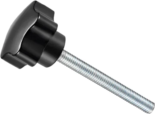 Vista 31 de Perillas de sujeción de estrella, rosca macho M5 x 0.984 in, cabeza de 0.945 in, mango de tornillo de pulgar de plástico, perno roscado, color negro