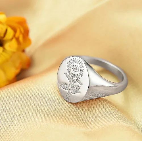 Vista 5 de You are My Sunshine - Anillo de circonita cúbica para mujer, diseño de flor de amapola gruesa, de acero inoxidable, regalo de joyería