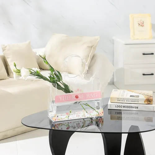Vista 2 de Jarrón de bolsa, jarrones para flores, jarrones de acrílico transparente, florero para boda, sala de estar, dormitorio, mesa, oficina (bolsa de mano)