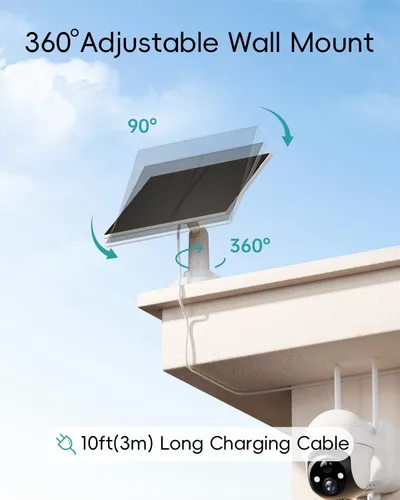 Vista 12 de ZUMIMALL Panel Solar de 5W para Cámaras de Seguridad Inalámbricas para Exteriores, con Puerto Micro USB y Tipo-C, Energía Solar de Alta Eficiencia