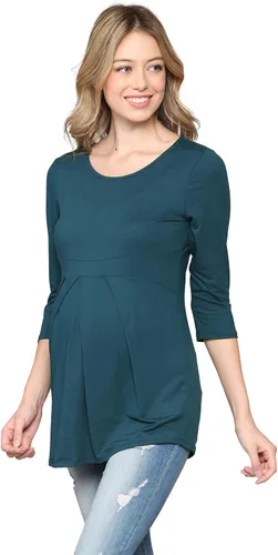 Vista 58 de LaClef - Blusa de maternidad para mujer, cuello redondo, manga 3/4, plisada al frente, estilo peplum