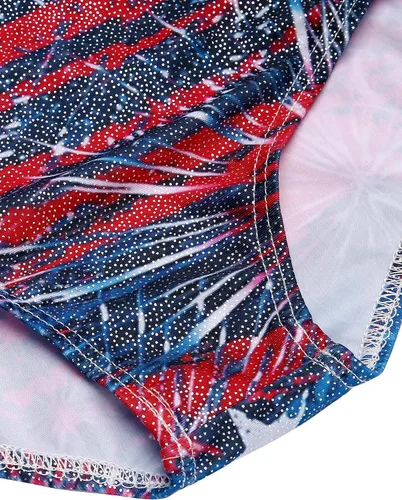 Vista 6 de Zaclotre Mallas de gimnasia de manga larga con estrellas brillantes para niñas patrióticas de Estados Unidos para niños, plateado
