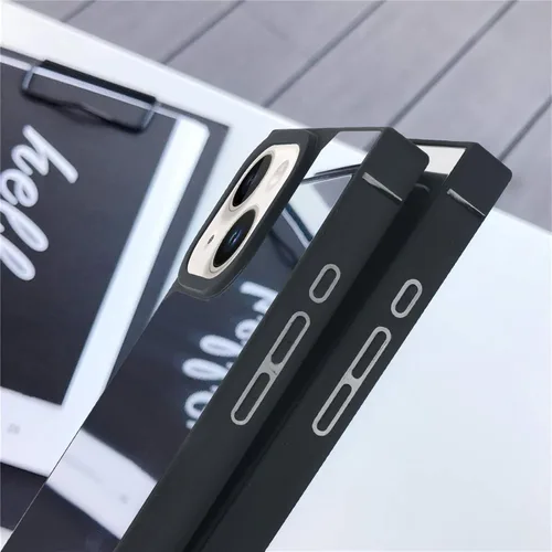 Vista 5 de LUVI Funda rectangular compatible con iPhone 14 para mujer, maquillaje, bonito diseño de espejo de cristal brillante de lujo con parachoques