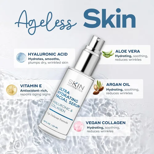 Vista 4 de Suero de ácido hialurónico para cara, probado por dermatólogos, con colágeno para antienvejecimiento, ultra hidratante, líneas finas, arrugas