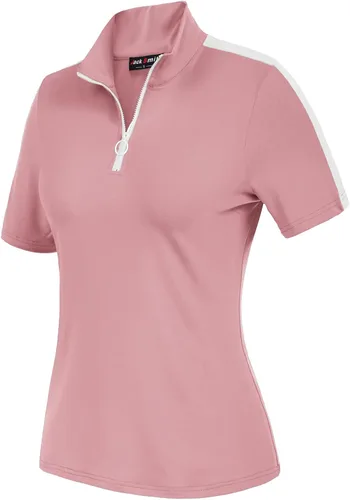 Vista 2 de JACK SMITH Camisa de golf de manga corta para mujer, que absorbe la humedad, camiseta polo deportiva con cremallera, protección solar, tallas S-XXL