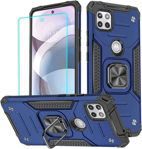 Vista 12 de Funda para Motorola One 5G ACE con protector de pantalla: grado militar giratorio de 360° con función atril a prueba de golpes para Motorola One 5G