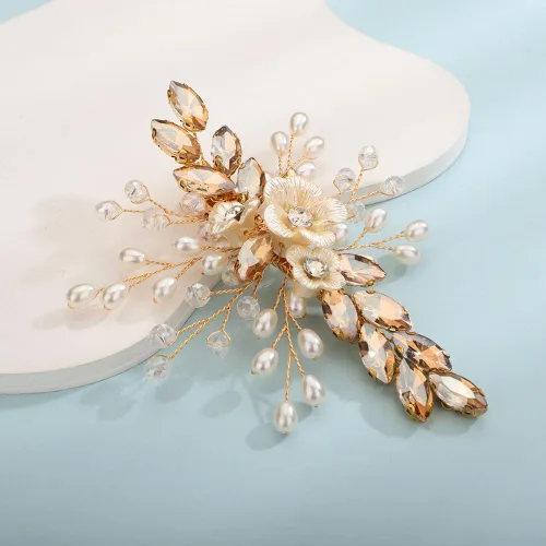 Vista 14 de Teyglen Pinza para el pelo de novia de cristal con diamantes de imitación, perlas hechas a mano, accesorios para el cabello de boda, accesorios