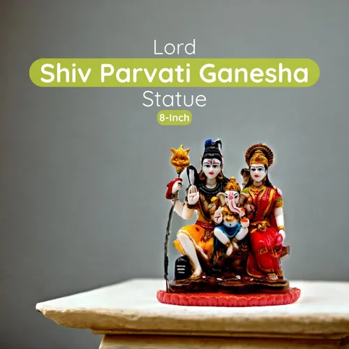 Vista 6 de Vedic Charya - Ídolo Shiv Parivar de 8 pulgadas Hecho a mano de poliresina Shiva Parvati y estatua del Señor Ganesha escultura de Dios para templo
