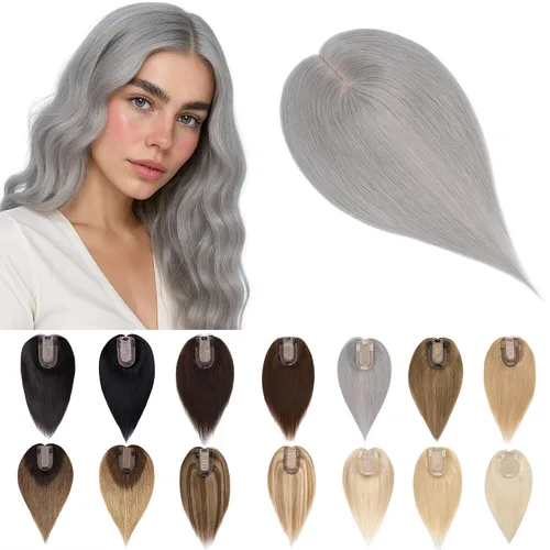 Vista 27 de SEGO Toppers para el cabello para mujer, cabello humano real con flequillo, 2.8 x 5.1 in, base de seda, 100% cabello humano Remy, clip en la parte
