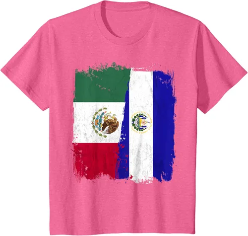 Vista 57 de Camiseta con la bandera mexicana de El Salvador con la mitad de la bandera mexicana de El Salvador