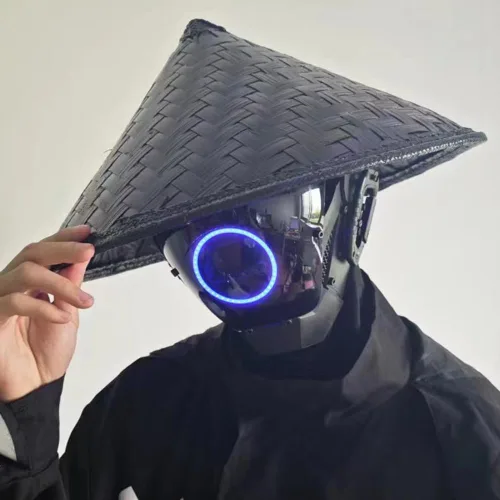 Vista 6 de KYEDAY Máscara punk cosplay para hombres, máscara de luz redonda LED para mujeres, cosplay, Halloween, fiesta, festival de música, accesorios