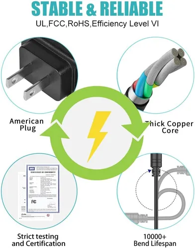 Vista 6 de Adaptador CA/CC de 12 V 2 A con certificación UL, fuente de alimentación de 12 voltios 2 amperios 24 W con 10 puntas para tiras de luces LED