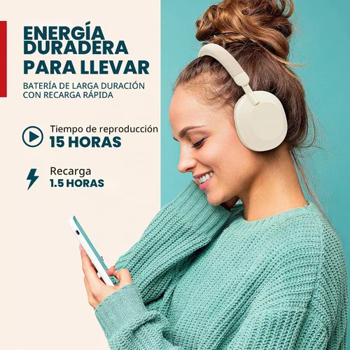 Vista 6 de Gabba Goods Auriculares inalámbricos Bluetooth sobre la oreja: graves profundos, controladores de 1.575 in, micrófono integrado, radio FM, Beige