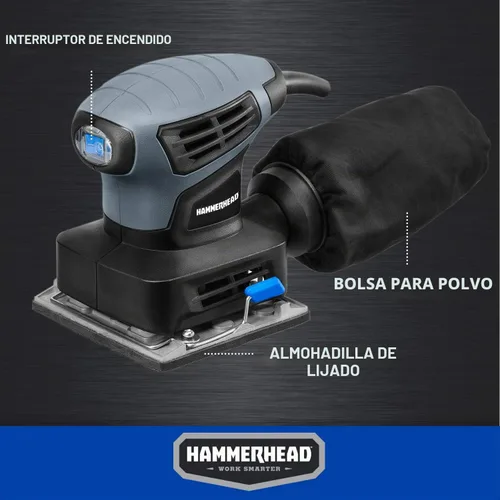Vista 3 de Hammerhead Lijadora de palma de 1/4 hoja de 2.0 amperios con papel de lija de 12 piezas - HAPS020