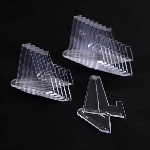Vista 7 de Soporte de exhibición de monedas transparente – Mini caballete de plástico – Soportes acrílicos para monedas Air-Tite Tarjeta Relojes