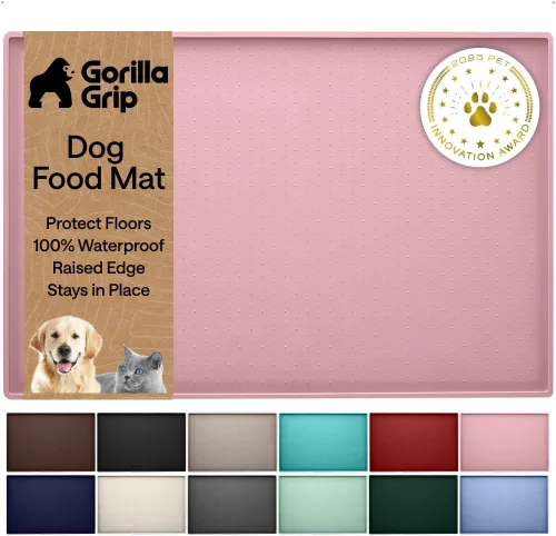 Vista 14 de GORILLA GRIP Alfombrilla para mascotas 100% impermeable con bordes elevados de silicona sin BPA, alfombrillas para comida de gatos y perros que Menta