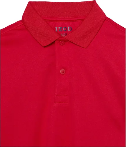 Vista 3 de IZOD Camisa polo de manga corta para uniforme escolar para niños, cierre de botón, material de rendimiento que absorbe la humedad