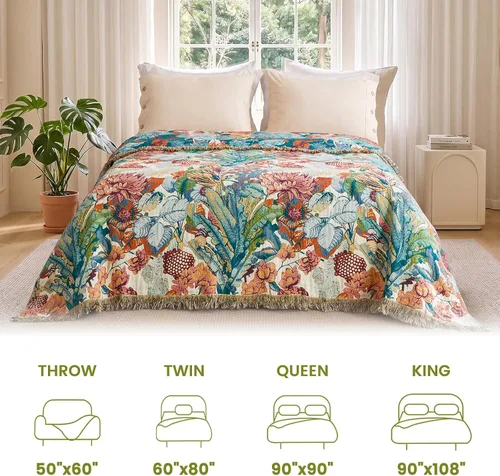 Vista 172 de MSGKV - Manta bohemia/primaveral de algodón para sofá y sala de estar, de gasa acogedora, de 50 x 60 pulgadas 50"x60" Cotton Throw, Woven Bird