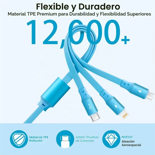 Vista 6 de Cable USB C de carga rápida múltiple 4A [2 unidades/4 pies] cargador múltiple retráctil USB A a tipo C/Lightning/Micro USB 3 en 1 cable USB