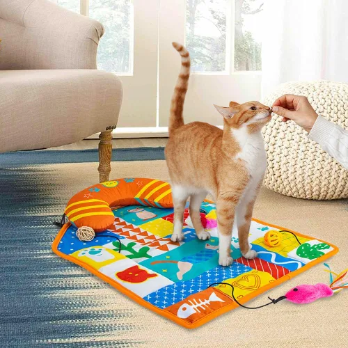 Vista 8 de Tapete 2 en 1 para gatos con almohada para gatos pequeños, medianos y grandes, lindos juguetes de hierba gatera para gatos, juguetes de felpa suave