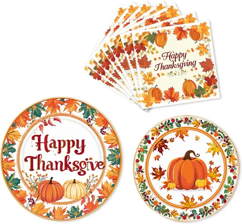 Vista 8 de Juego de platos y servilletas de Acción de Gracias, suministros de calabaza para fiesta de otoño, decoraciones de Acción de Gracias, juego