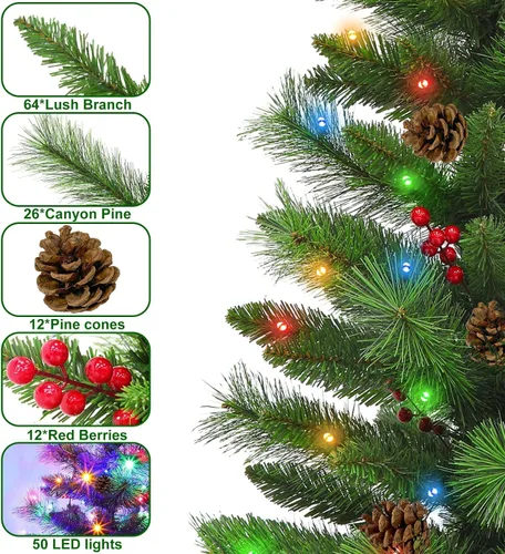 Vista 2 de Árbol de Navidad artificial pequeño de 3 pies con luces, mini temporizador
