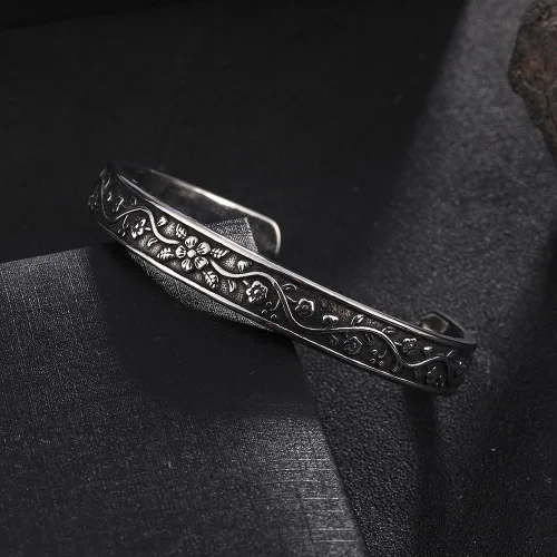 Vista 3 de YWMAN Pulsera floral vintage, brazalete de flores de acero inoxidable para mujer