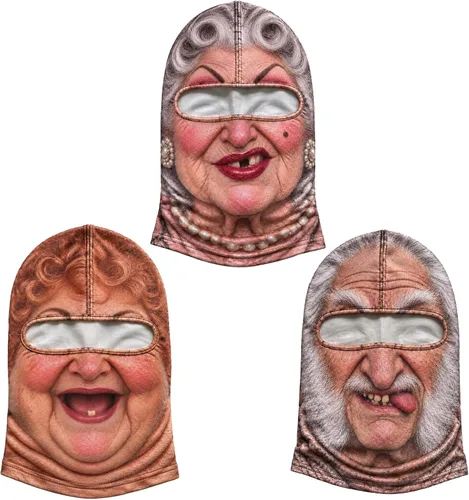 Vista 24 de Máscara de esquí de anciano, divertida y realista, con estampado 3D, para invierno, con cobertura del cuello, diseño envolvente, ajuste cómodo