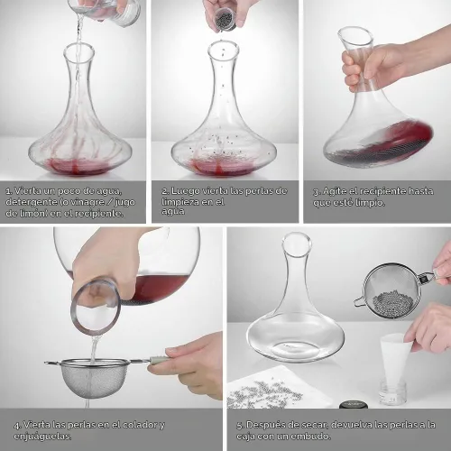 Vista 5 de Ecooe 1000 bolas de limpieza reutilizables para decantador de vino, acero inoxidable, botella de vidrio, jarra y jarrón Tipo1-1000 cuentas