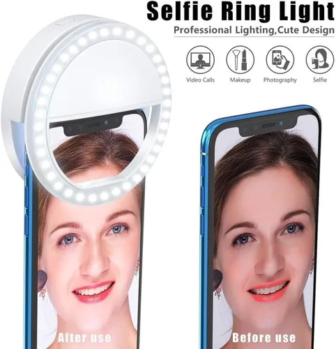 Vista 4 de Anillo de luz para selfie para iPhone, Android, tableta, recargable, 3 niveles de luz
