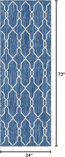 Vista 2 de Unique Loom Outdoor Trellis Collection - Alfombra de área con diseño de enrejado (2 x 6 pies 1 pulgada, azul/marfil)