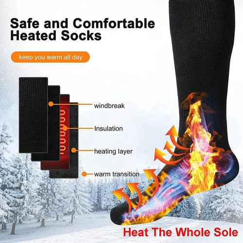 Vista 4 de wissblue Calcetines térmicos con batería AA, calcetines eléctricos térmicos recargables, calcetines de algodón cálidos de invierno para ciclismo