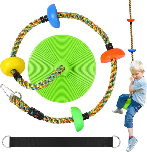 Vista 10 de Tree Swing for Kids,Heavy Duty Single Disc Seat Climbing Rope Set with Hanging Strap and Platform Carabiners for Backyard Treehouse and Outdoor