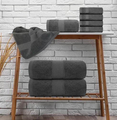 Vista 8 de White Classic Juego de toallas de 8 piezas color gris oscuro [2 toallas de baño, 2 toallas de mano, 4 toallas faciales] y 2 toallas de baño gris