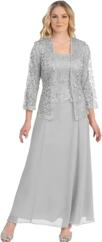 Vista 7 de iZZZHH Vestidos de madre de novia de talla grande para fiesta de boda, trajes de 2 piezas bordados de encaje, cárdigan de gasa con tirantes