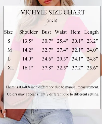 Vista 2 de VICHYIE Camisas de verano para mujer, cuello redondo, manga corta, acanaladas, ajustadas, casuales, básicas