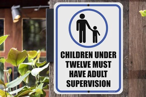 Vista 4 de Honey Dew Gifts Señal de seguridad para niños, niños menores de doce años debe tener supervisión de adultos de 9 x 12 pulgadas, letrero de seguridad