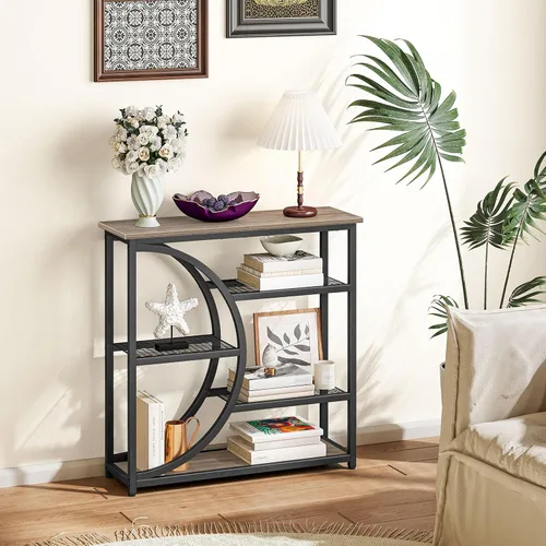 Vista 2 de Snughome Mesa de entrada, mesa de consola estrecha, mesa de sofá industrial con estantes de almacenamiento de 5 niveles, mesa de entrada