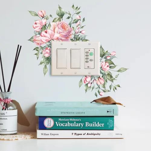 Vista 5 de 4 calcomanías extraíbles para interruptor de flores, plantas frescas, peonía, hoja de rosa, decoración de enchufe, cubierta de interruptor de luz