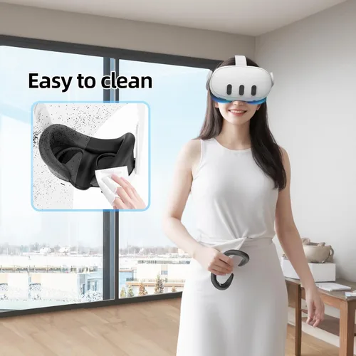 Vista 6 de OURVR Silicone Face Cover Pad Compatible with MetaOculus Quest 3 Headset Accessories,Vr Face Cushion Mask for Quest 3(Black)