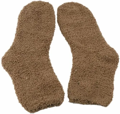 Vista 3 de 5 Pairs Womens Fuzzy Socks Soft Winter Warm Solid Socks for Ladies Café