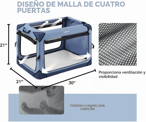 Vista 7 de Lesure Jaula Plegable para Perros - Perrera de Viaje Portátil para Perros Medianos, Jaula para Mascotas de 4 Puertas con Ventanas de Malla