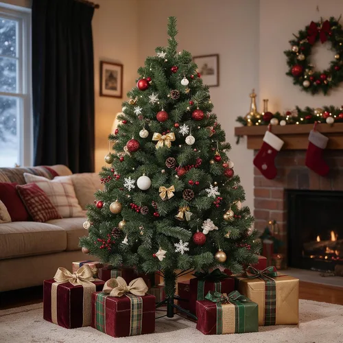 Vista 17 de Árbol de Navidad artificial flocado de nieve de 4 pies y 6 pulgadas Flocado blanco con piñas (forma de lápiz)