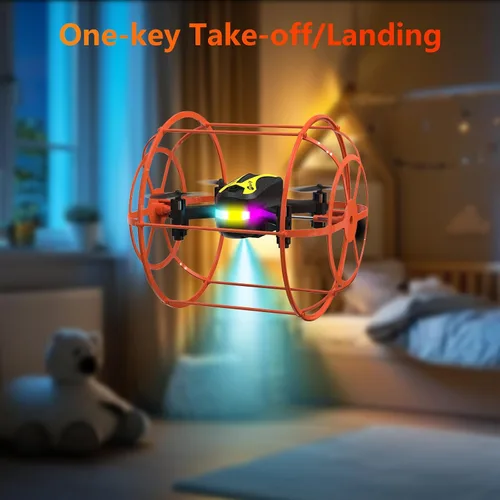 Vista 7 de M17 Mini Drone para Principiantes Modo Tierra-Aire Dual Interior y Exterior RC Quadcopter con Cubierta Protectora Fácil de volar Modo sin Cabeza Una