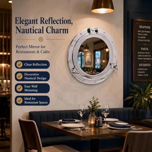 Vista 5 de Nagina International Espejo Decorativo de Baño de Ojo de Buey de Aluminio Chapado en Níquel Elaborado en Metal (10 Pulgadas)