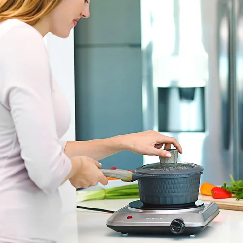 Vista 7 de OVENTE Quemador individual infrarrojo para encimera, placa eléctrica de 1000 W con placa de cocina de vidrio cerámico de 7.5 pulgadas, ajuste
